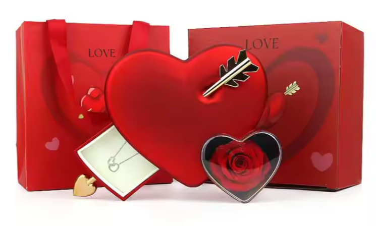 Preserved Rose Heart Set with Necklace