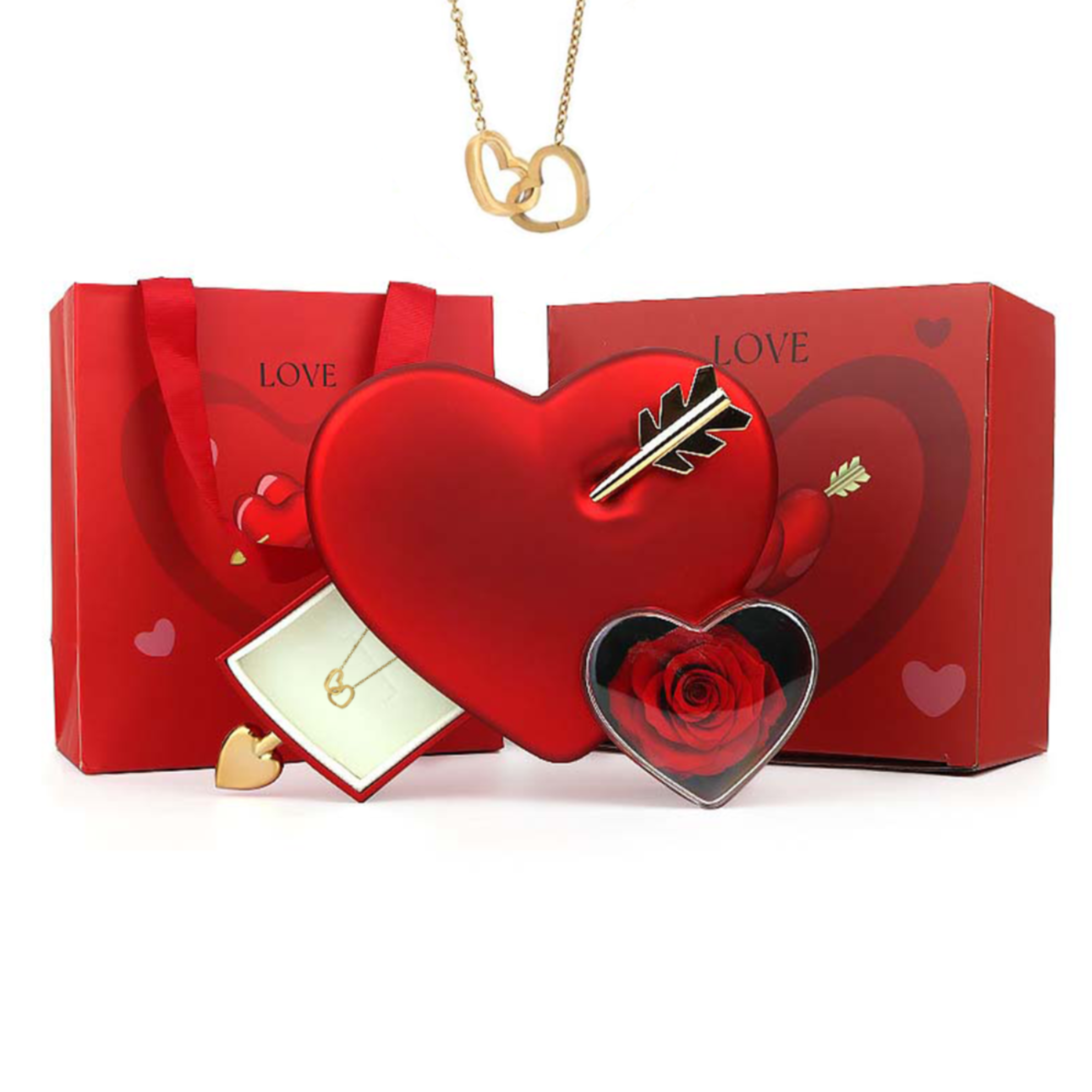 Preserved Rose Heart Set with Necklace