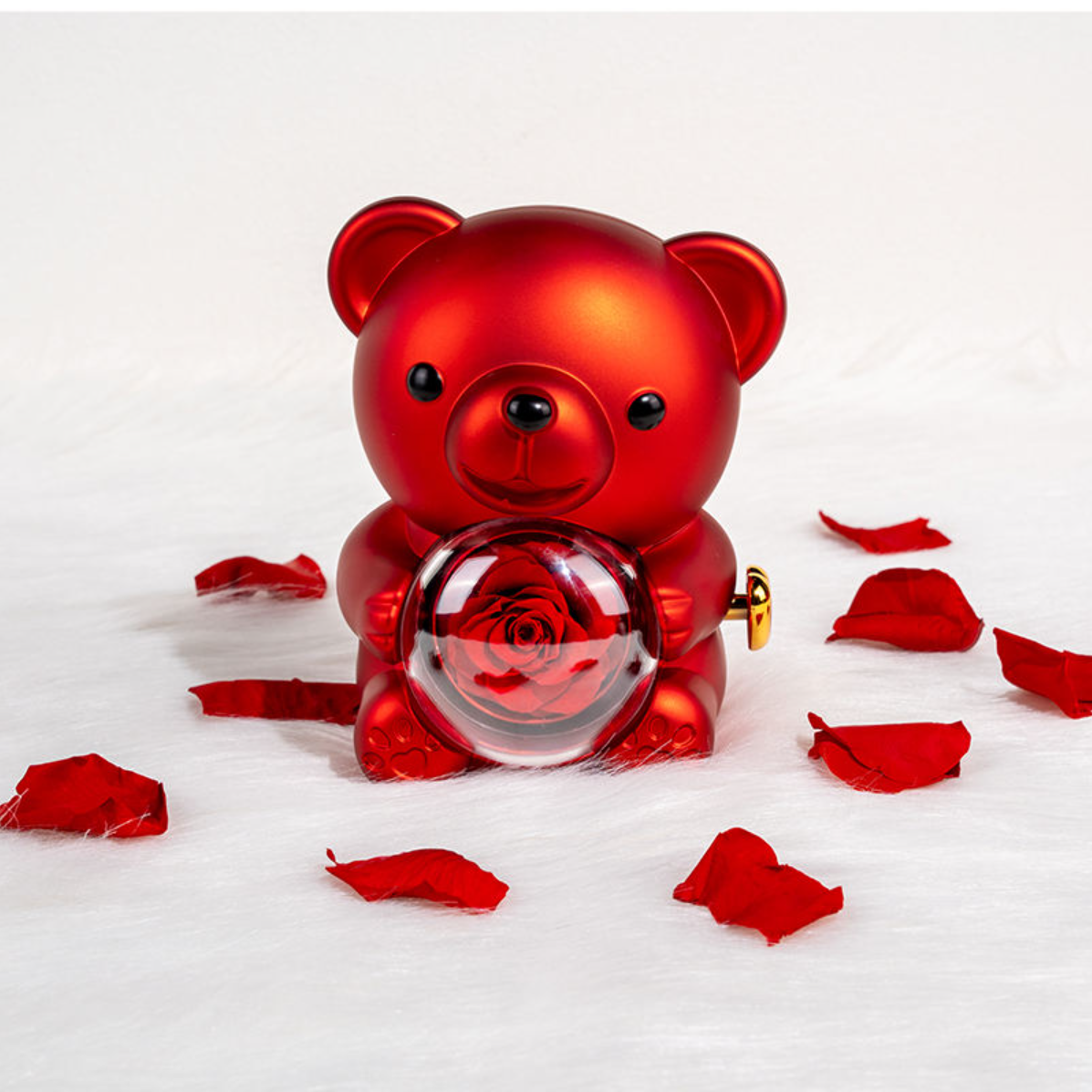 Preserved Rose Teddy Bear with Heart Necklace