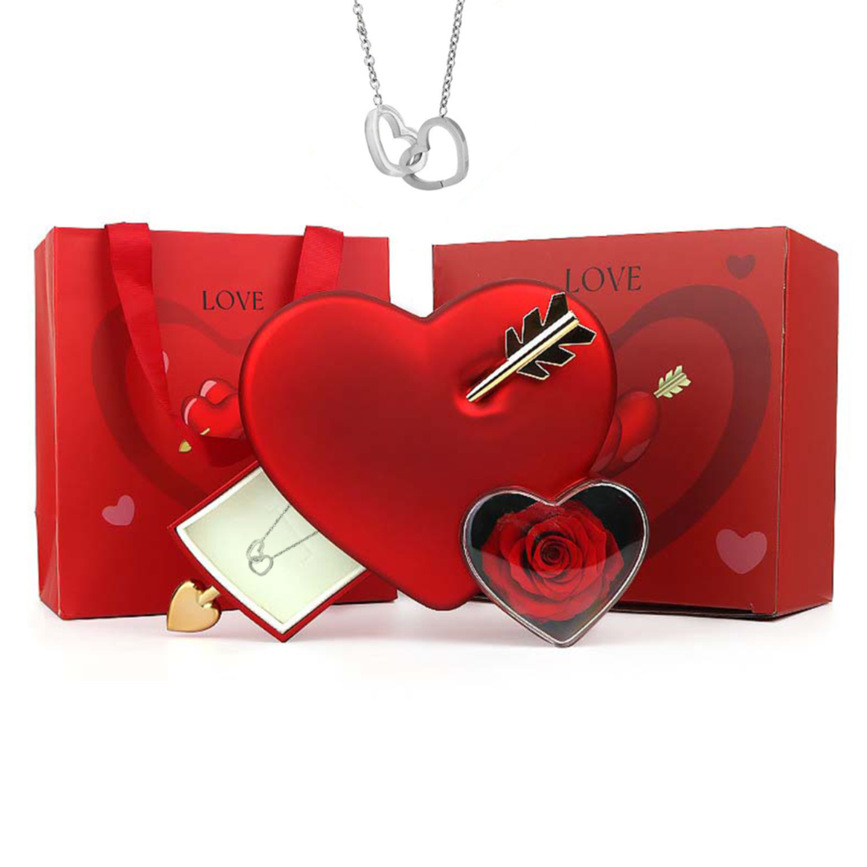 Preserved Rose Heart Set with Necklace